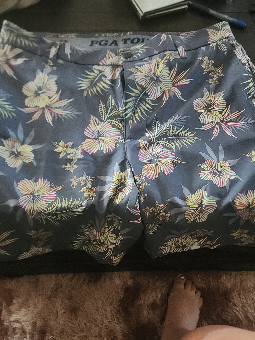 PGA TOUR Navy Floral Print Men’s Flat Front Shorts